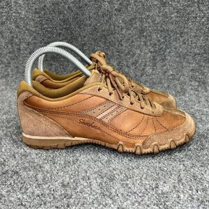 Skechers Biker Shoes Womens Size 6 Brown Leather Relaxed Fit Memory Foam Sneaker